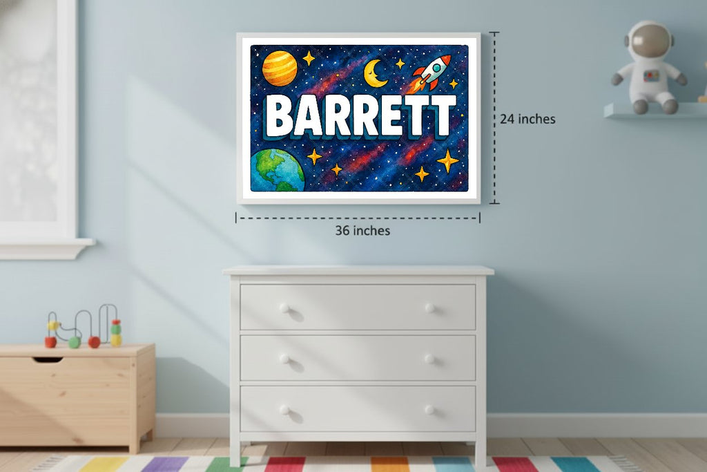 Personalized space nursery art for kids – Barrett name print
