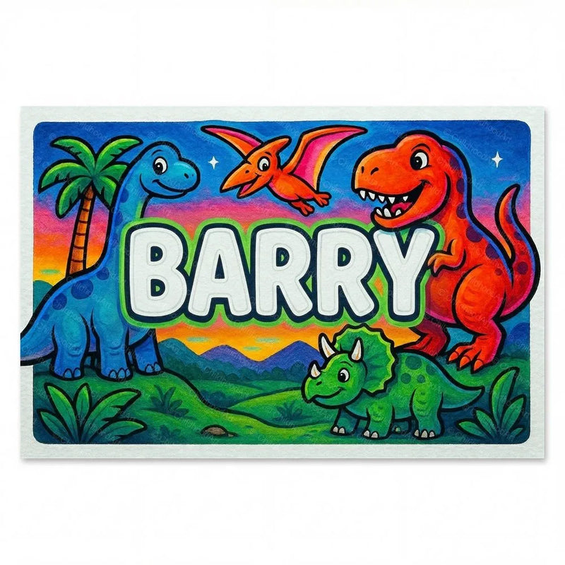 Barry Name Art - Dinosaur Adventure personalized wall print for kids