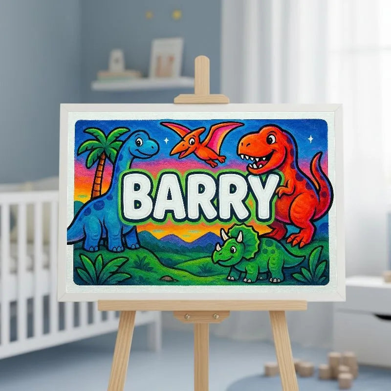 Barry Name Art - Dinosaur Adventure personalized wall print for kids