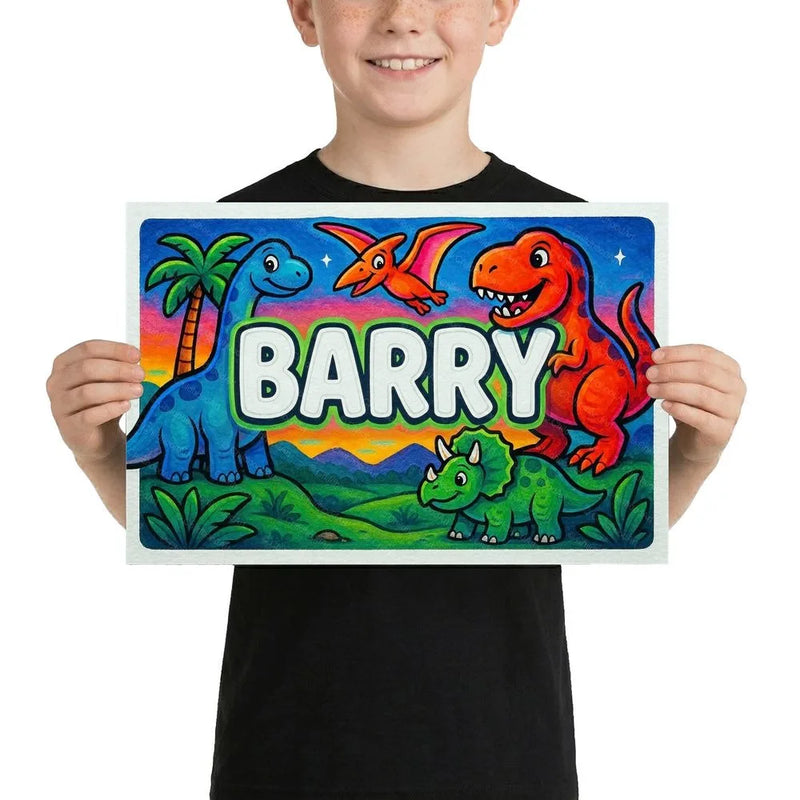 Barry Name Art - Dinosaur Adventure personalized wall print for kids