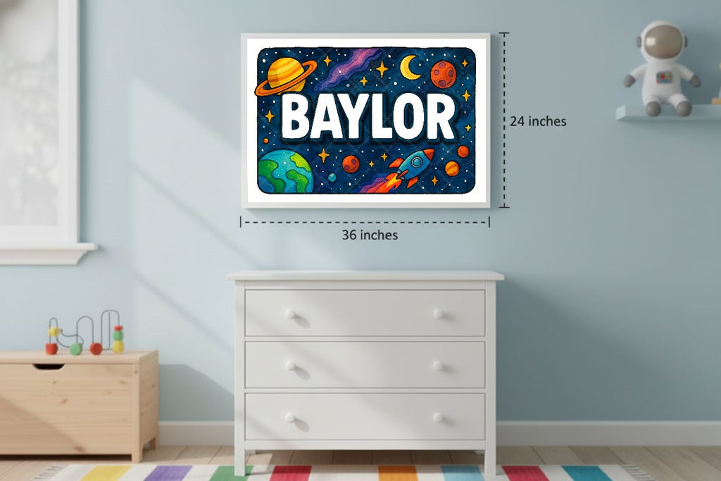 Personalized space nursery art for kids – Baylor name print