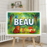 Beau Name Art - Forest Friends personalized wall print for kids
