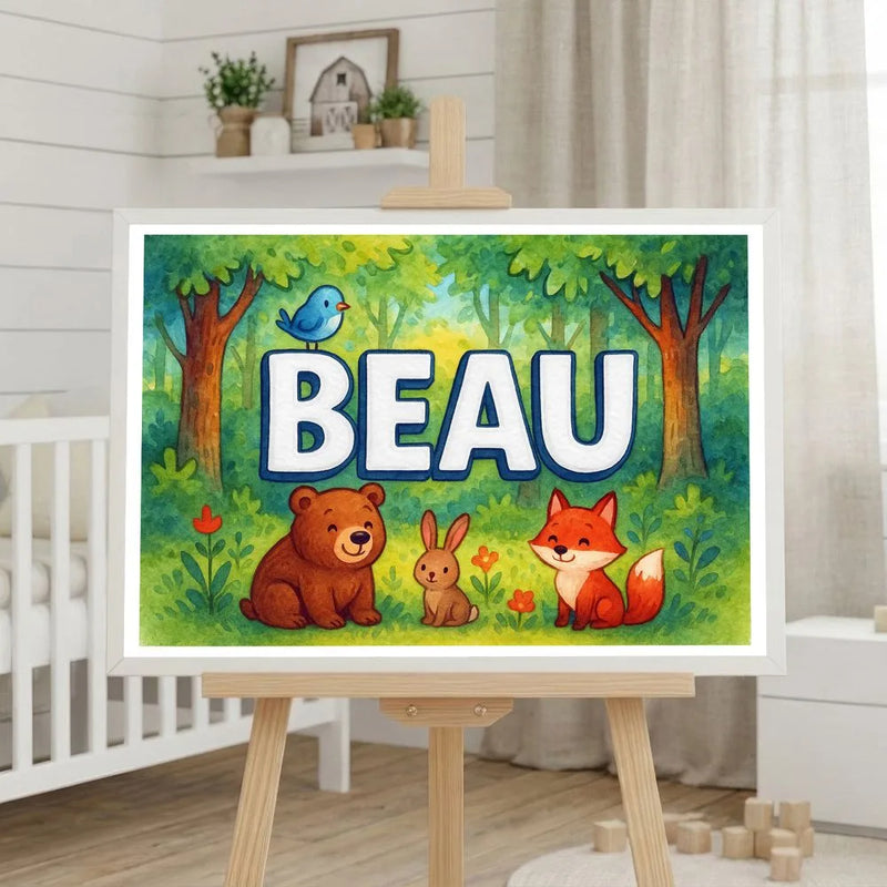 Beau Name Art - Forest Friends personalized wall print for kids