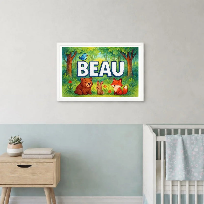 Beau Name Art - Forest Friends personalized wall print for kids