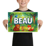 Beau Name Art - Forest Friends personalized wall print for kids