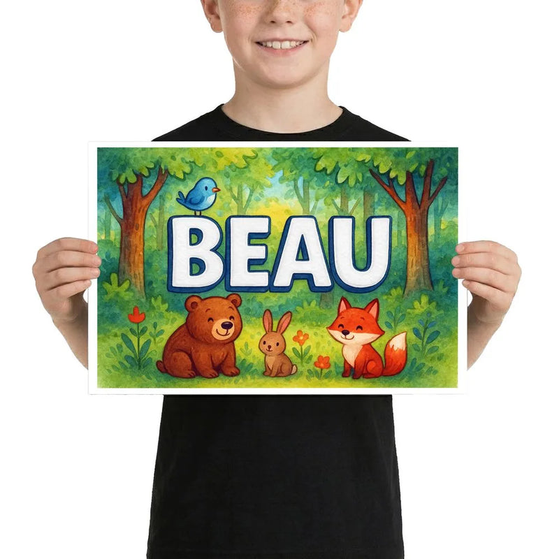 Beau Name Art - Forest Friends personalized wall print for kids