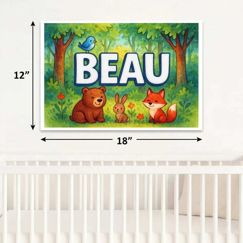 Beau Name Art - Forest Friends personalized wall print for kids