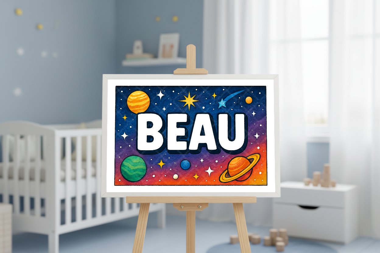 Personalized space nursery art for kids – Beau name print