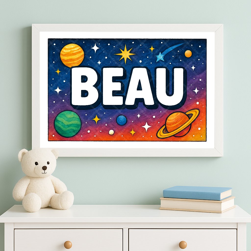 Personalized space nursery art for kids – Beau name print