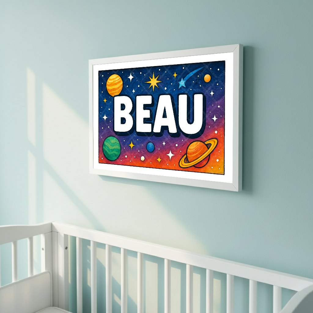 Personalized space nursery art for kids – Beau name print