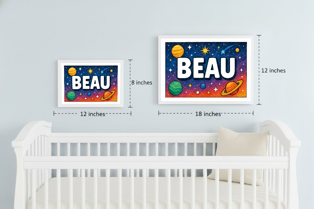 Personalized space nursery art for kids – Beau name print