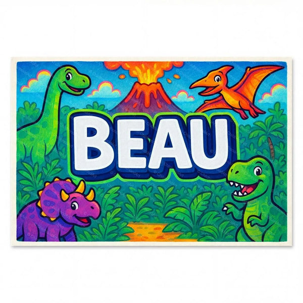 Personalized Beau name art print in the Dinosaur adventure style
