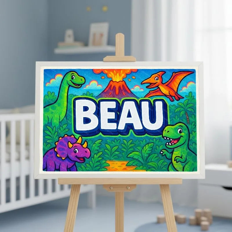 Beau Name Art - Dinosaur Adventure personalized wall print for kids