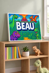 Beau Name Art - Dinosaur Adventure personalized wall print for kids