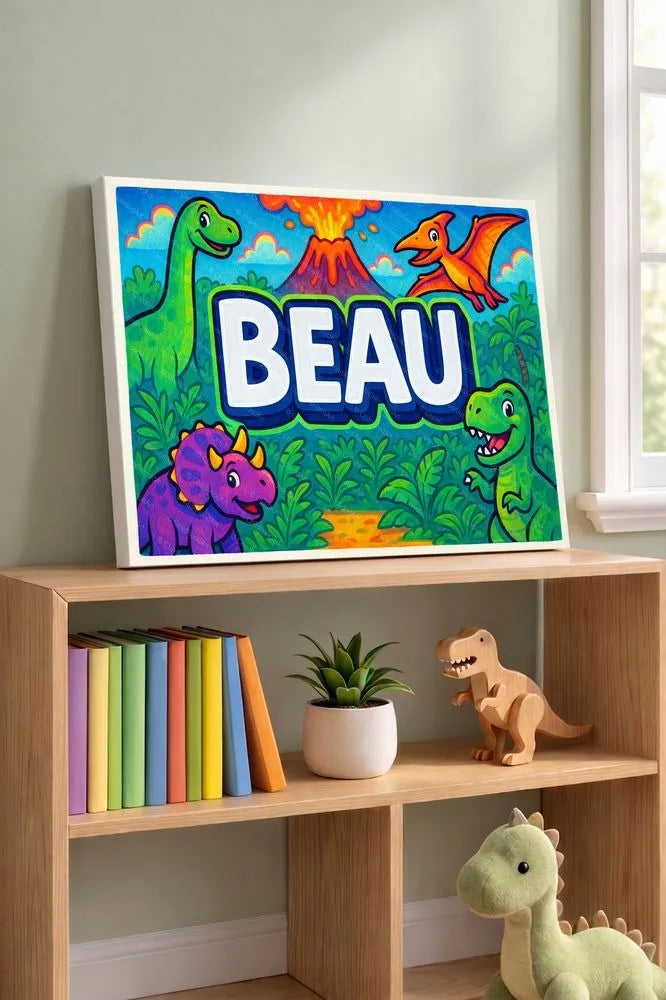 Beau Name Art - Dinosaur Adventure personalized wall print for kids