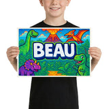 Beau Name Art - Dinosaur Adventure personalized wall print for kids