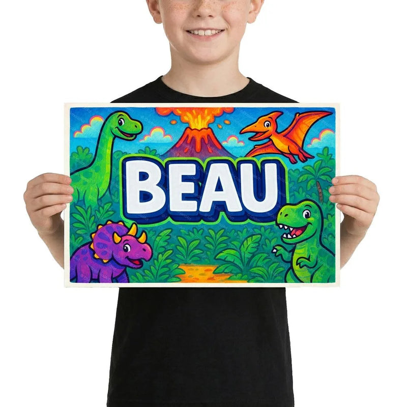 Beau Name Art - Dinosaur Adventure personalized wall print for kids