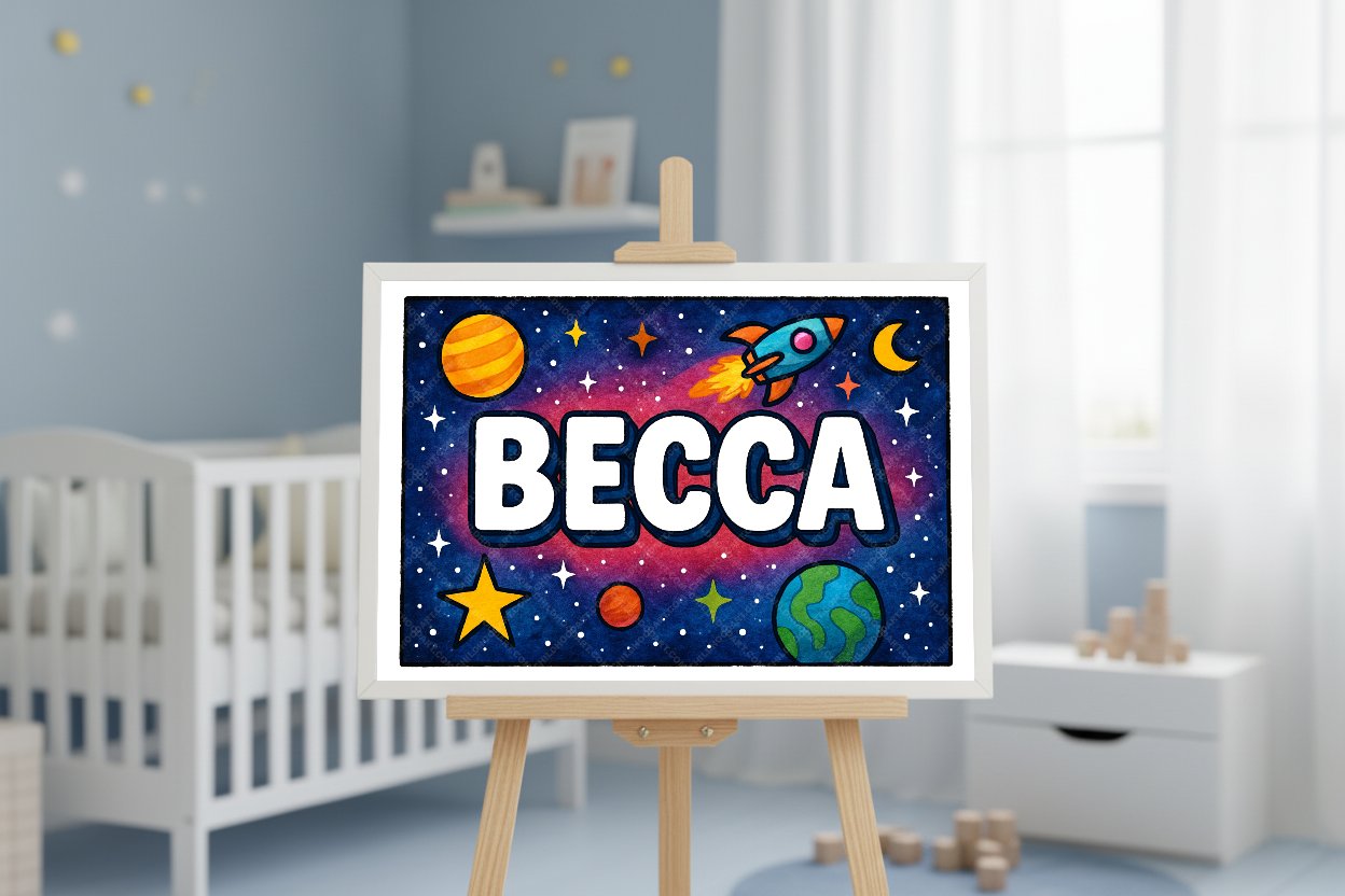 Personalized space nursery art for kids – Becca name print