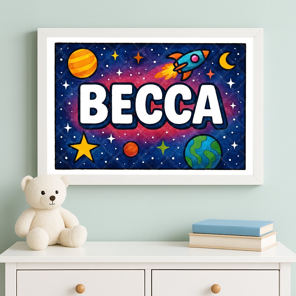 Personalized space nursery art for kids – Becca name print