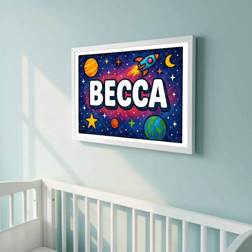 Personalized space nursery art for kids – Becca name print