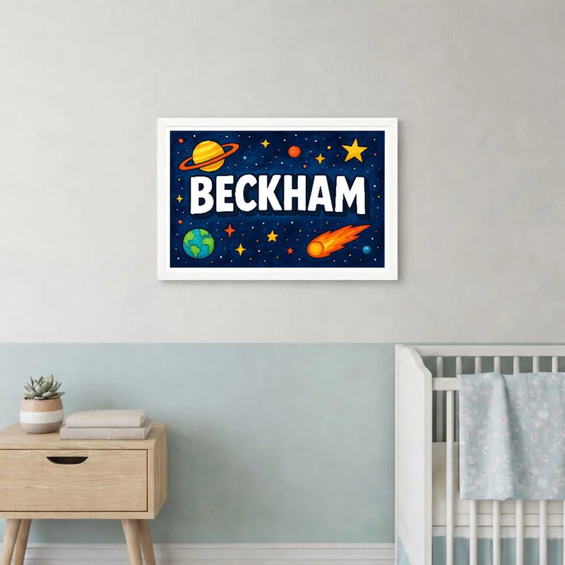 Beckham Name Art - Space Explorers personalized wall print for kids