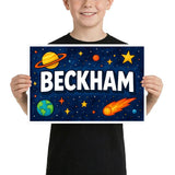 Beckham Name Art - Space Explorers personalized wall print for kids