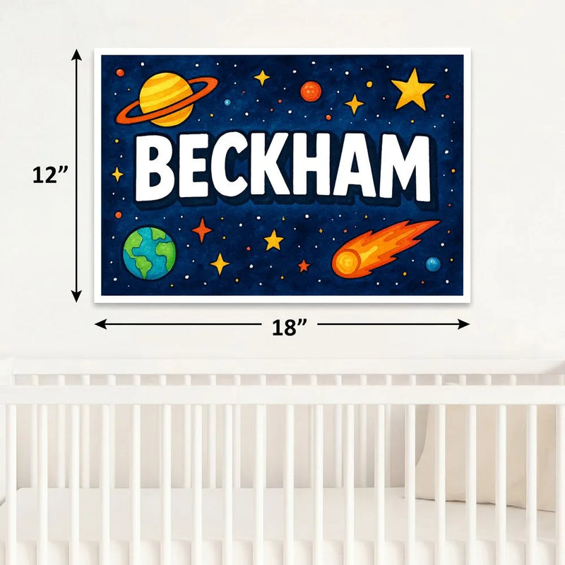 Beckham Name Art - Space Explorers personalized wall print for kids