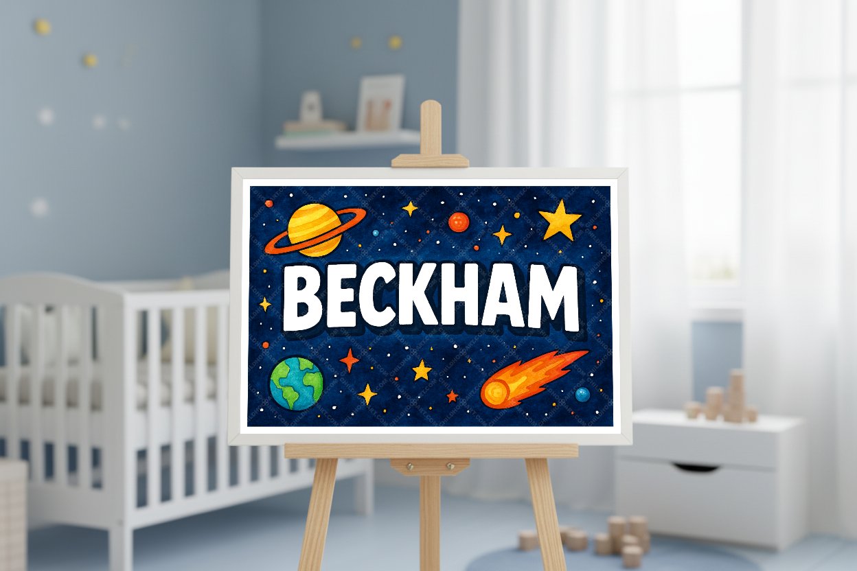 Personalized space nursery art for kids – Beckham name print