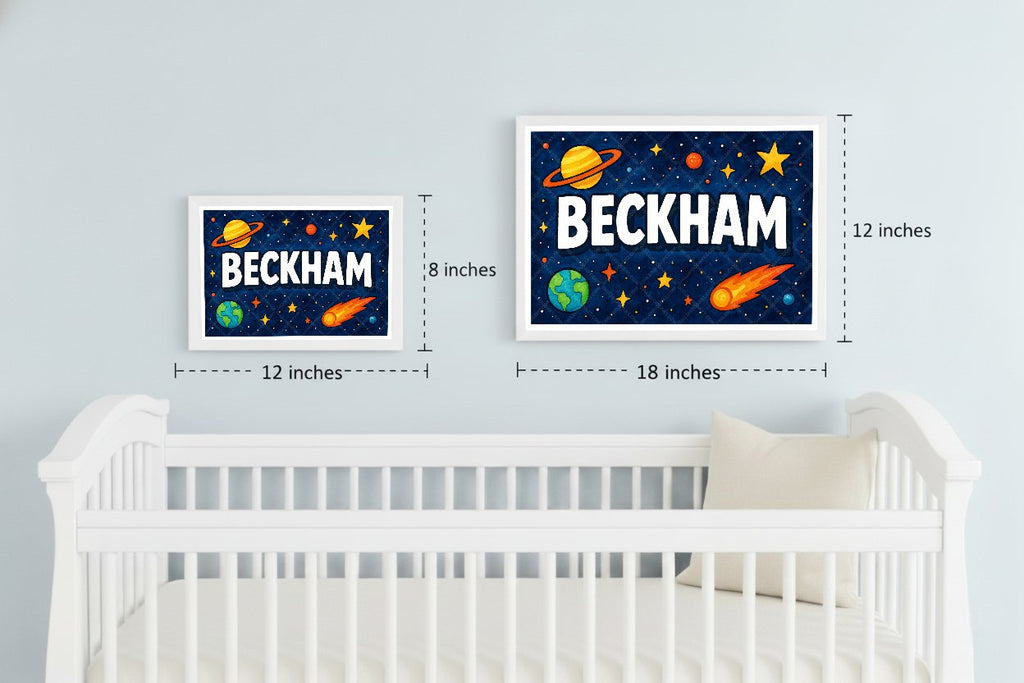 Personalized space nursery art for kids – Beckham name print