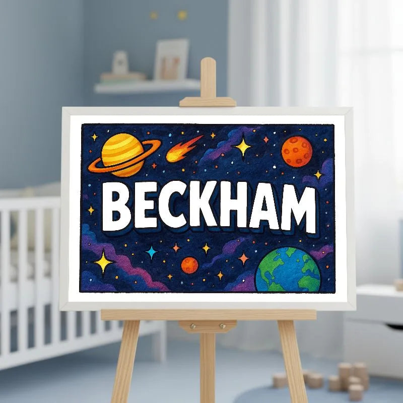 Beckham Name Art - Space Explorers personalized wall print for kids