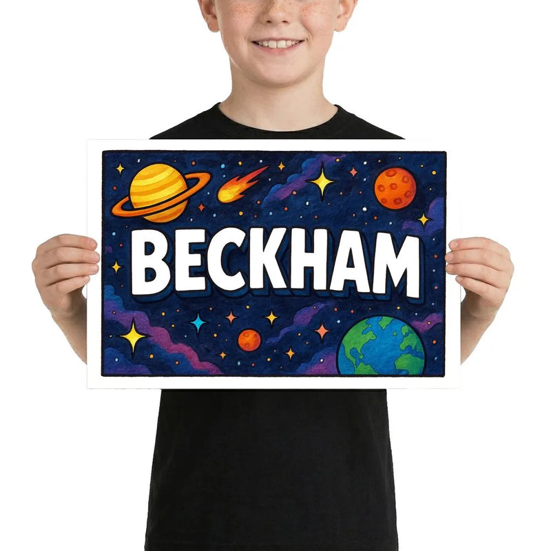 Beckham Name Art - Space Explorers personalized wall print for kids