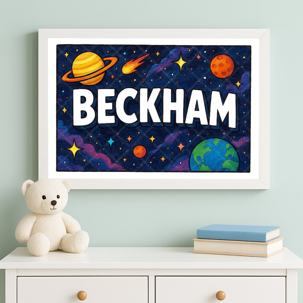 Personalized space nursery art for kids – Beckham name print