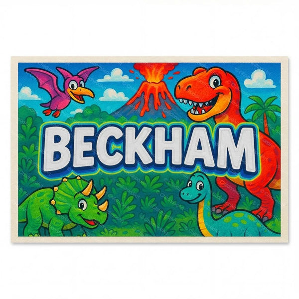 Personalized Beckham name art print in the Dinosaur adventure style