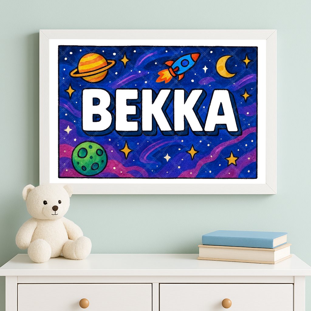 Personalized space nursery art for kids – Bekka name print