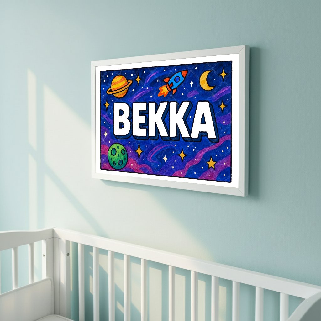 Personalized space nursery art for kids – Bekka name print