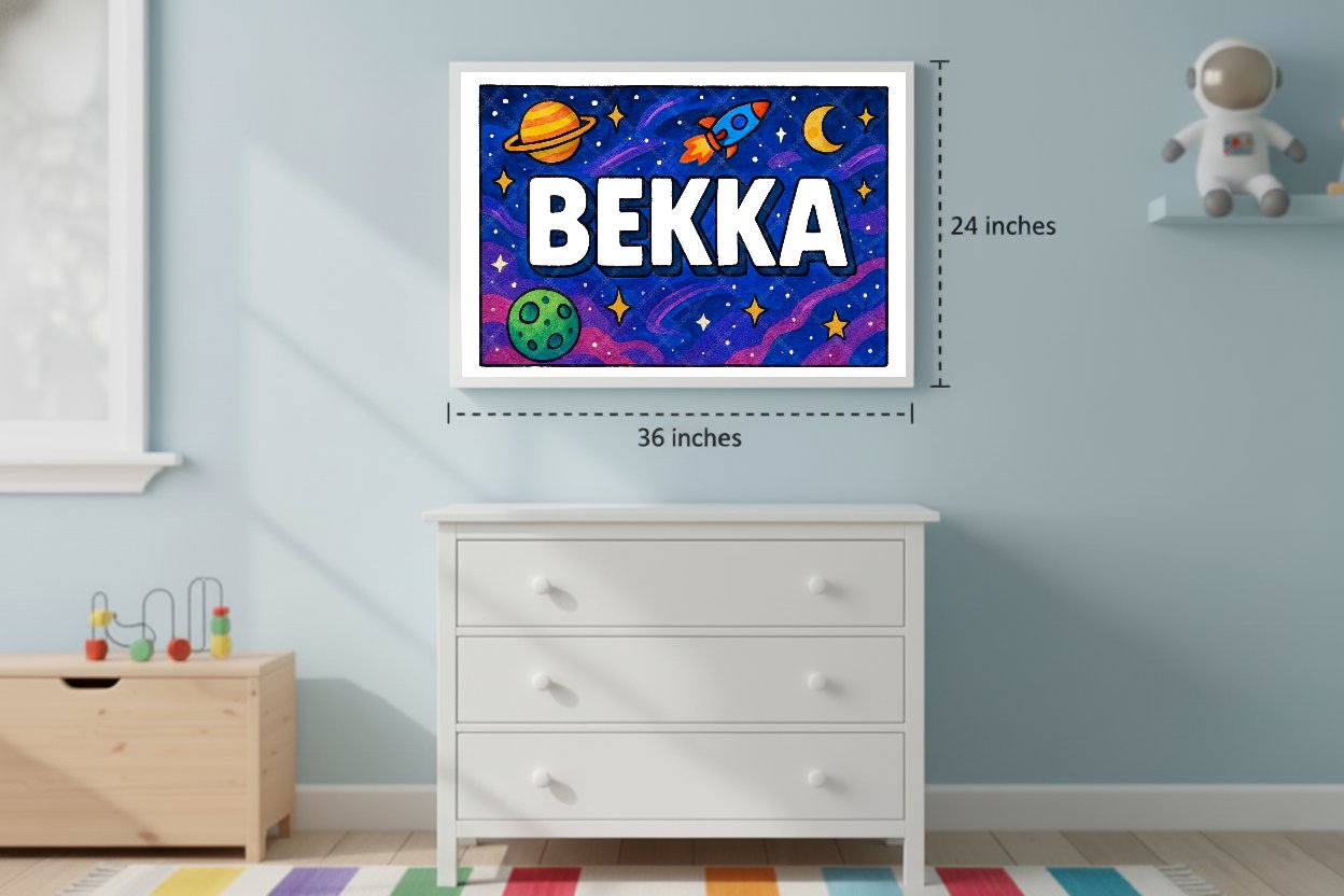 Personalized space nursery art for kids – Bekka name print