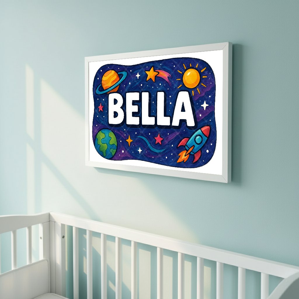 Personalized space nursery art for kids – Bella name print