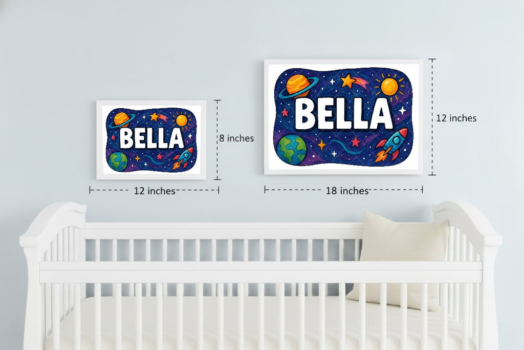 Personalized space nursery art for kids – Bella name print
