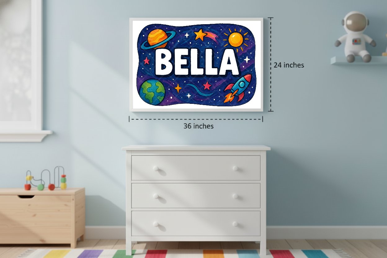 Personalized space nursery art for kids – Bella name print