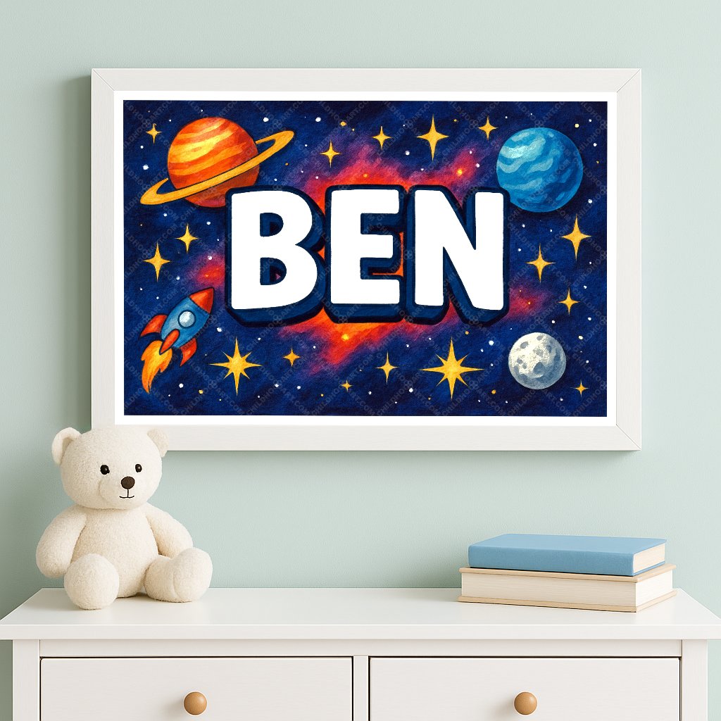 Personalized space nursery art for kids – Ben name print