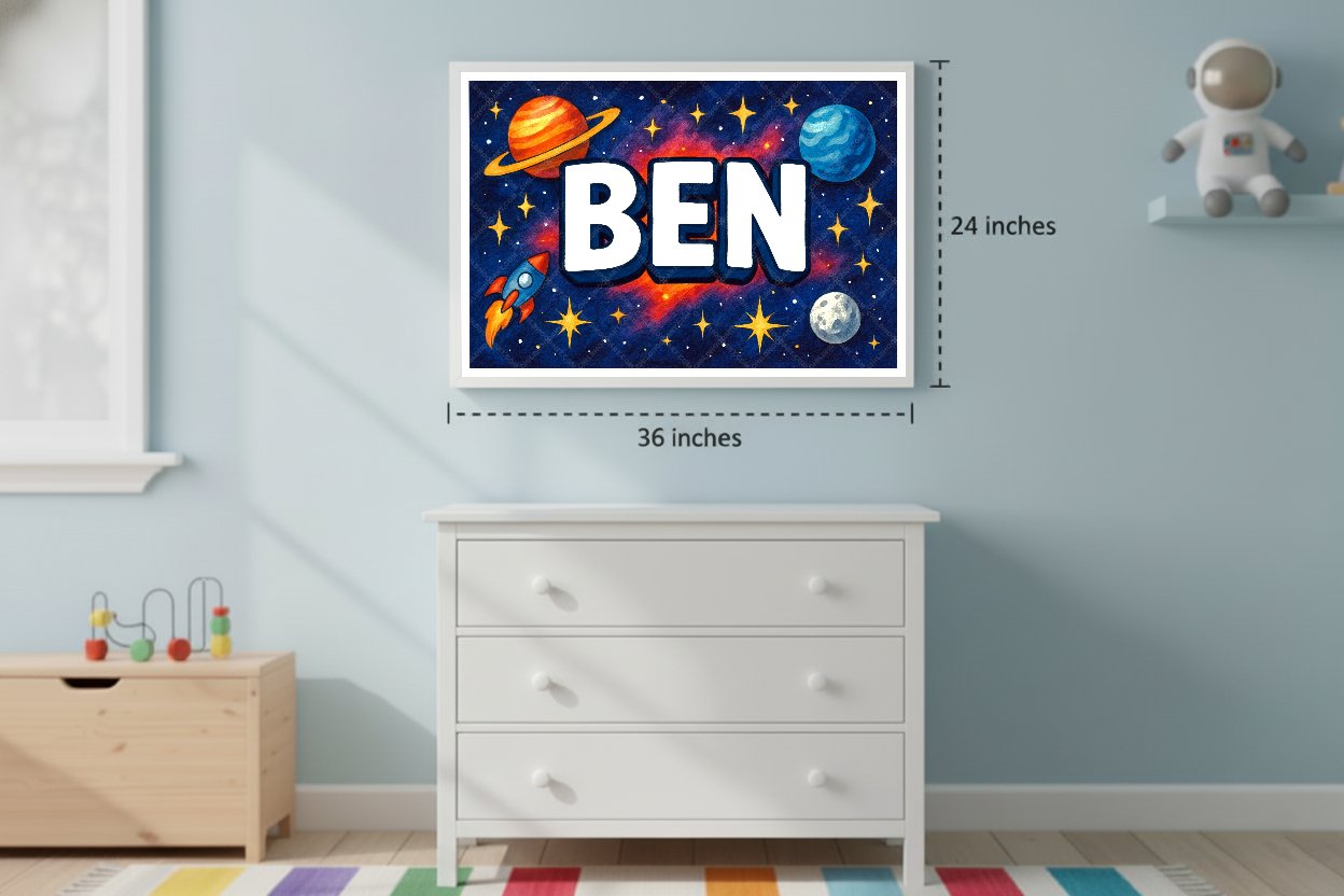 Personalized space nursery art for kids – Ben name print