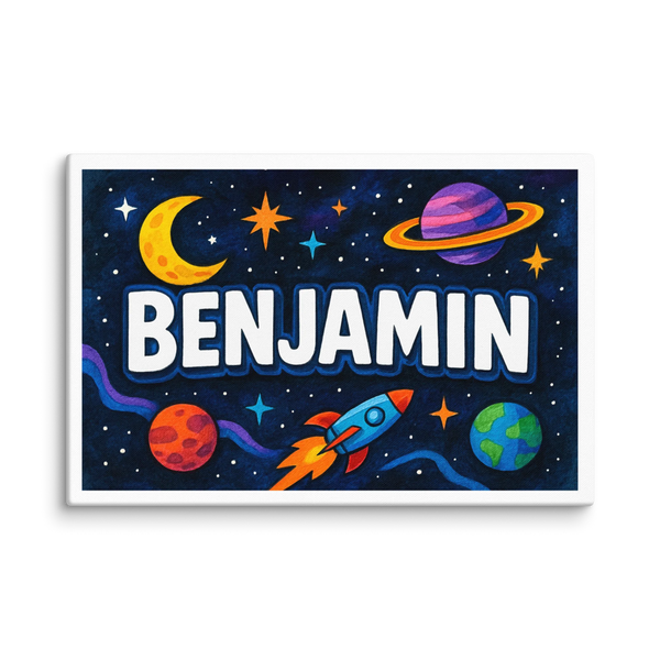 Space explorers themed name art featuring Benjamin