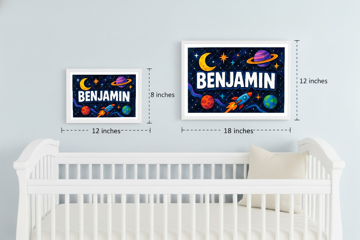 Personalized space nursery art for kids – Benjamin name print