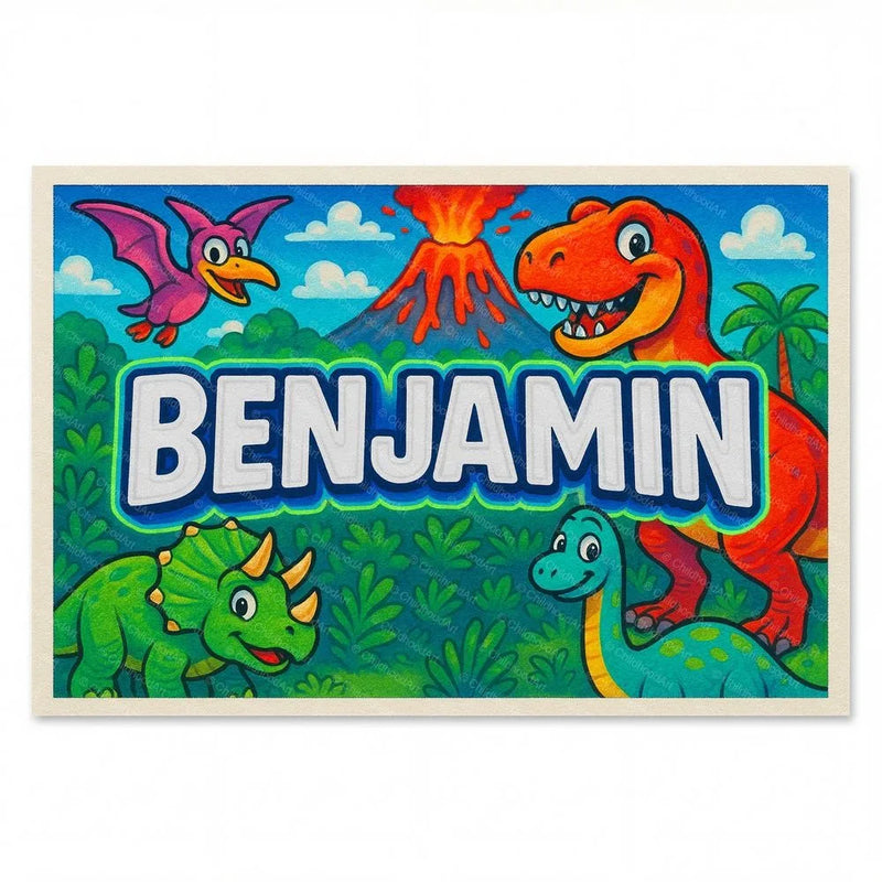 Benjamin Name Art - Dinosaur Adventure personalized wall print for kids