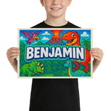 Benjamin Name Art - Dinosaur Adventure personalized wall print for kids