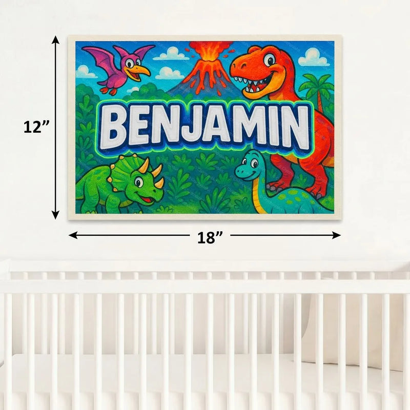 Benjamin Name Art - Dinosaur Adventure personalized wall print for kids