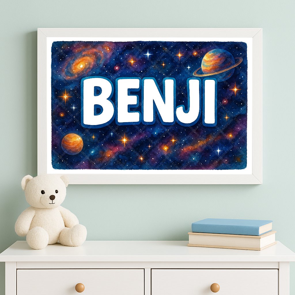 Personalized space nursery art for kids – Benji name print