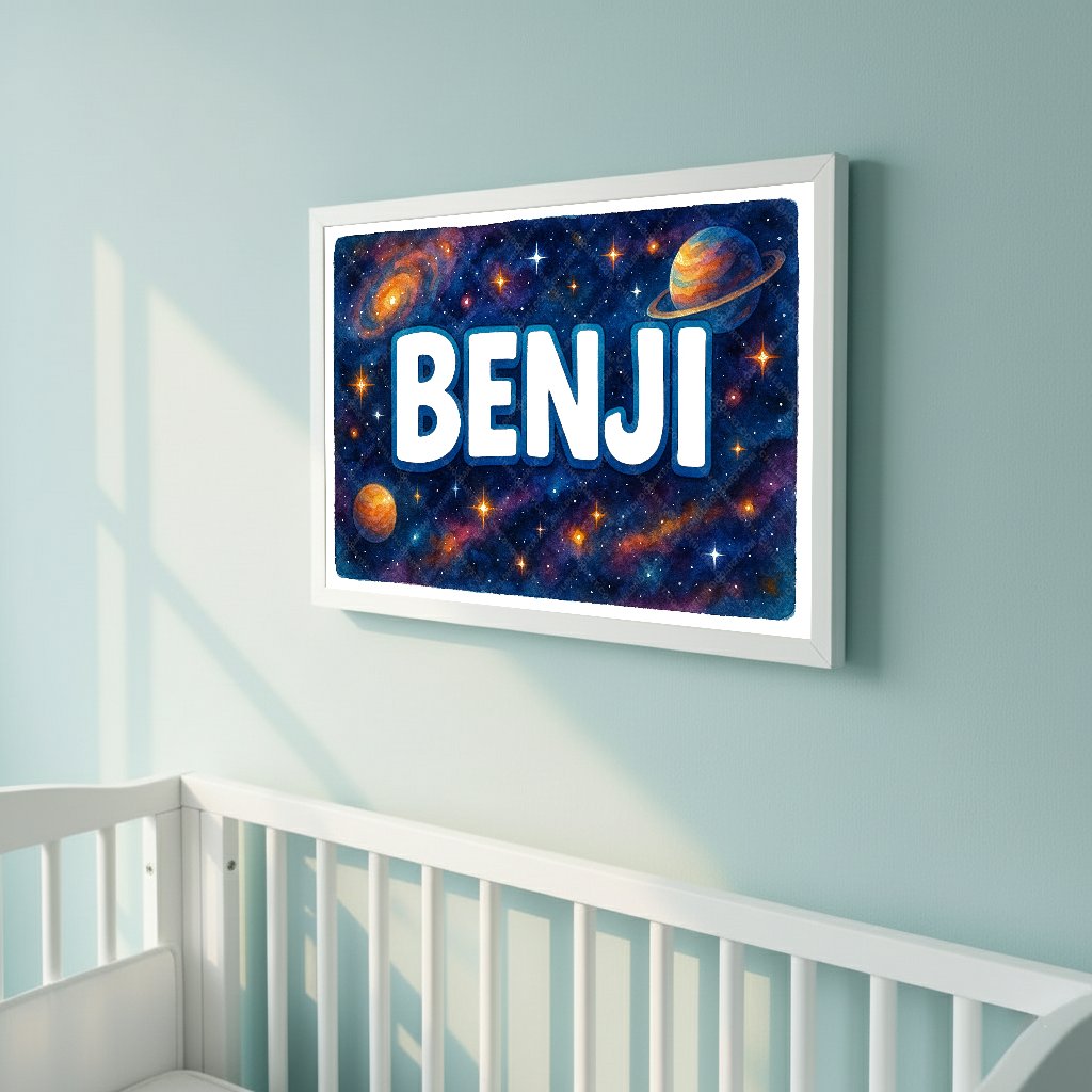 Personalized space nursery art for kids – Benji name print