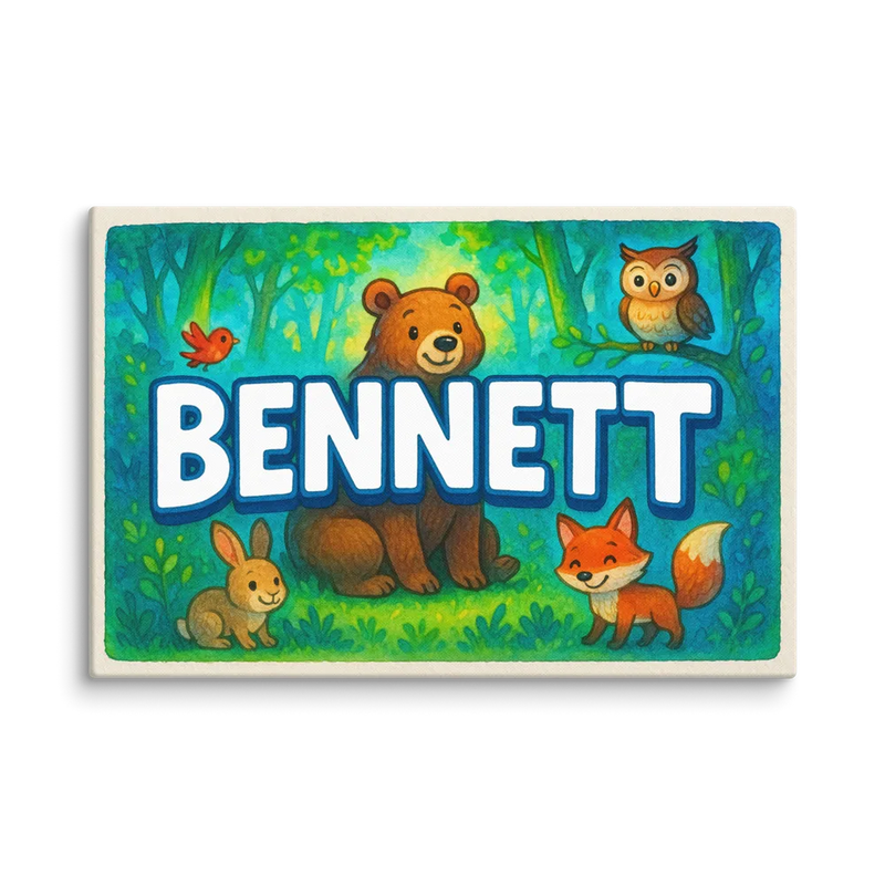 Bennett Name Art - Forest Friends personalized wall print for kids
