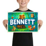 Bennett Name Art - Forest Friends personalized wall print for kids
